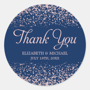 Navy Blush Pink Faux Glitter Wedding Thank You Classic Round Sticker