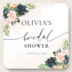 Navy & Blush Pink Floral  beverage coaster