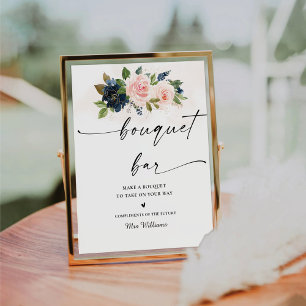 Navy & Blush Pink Floral Bouquet Bar Sign