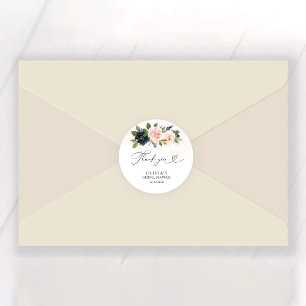 Navy & Blush Pink Floral Bridal Shower Classic Round Sticker