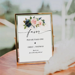 Navy & Blush Pink Floral Bridal Shower Favour Sign