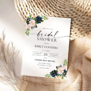 Navy & Blush Pink Floral Bridal Shower Invitation