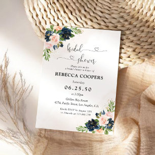 Navy & Blush Pink Floral Bridal Shower Invitation