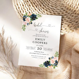 Navy & Blush Pink Floral Bridal Shower Invitation