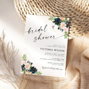 Navy & Blush Pink Floral Bridal Shower Invitation