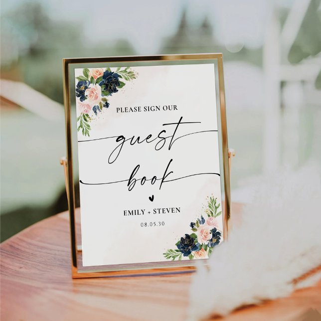 Navy & Blush Pink Floral Guest Book Sign (Creator Uploaded)