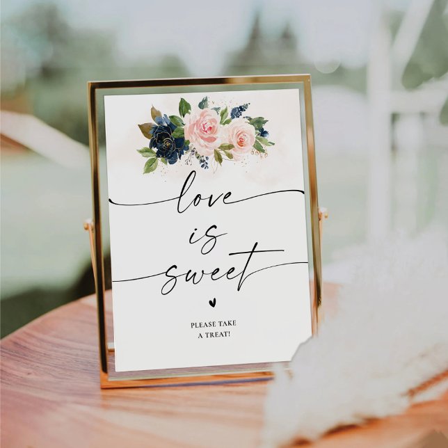 Navy & Blush Pink Floral Love Is Sweet Sign (Creator Uploaded)