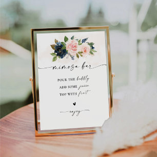 Navy & Blush Pink Floral Mimosa Bar Sign