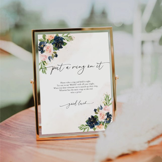 Navy & Blush Pink Floral Put A Ring On It Sign (Creator Uploaded)