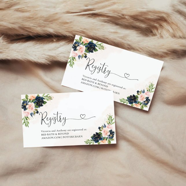 Navy & Blush Pink Floral Registry Enclosure Card (Creator Uploaded)