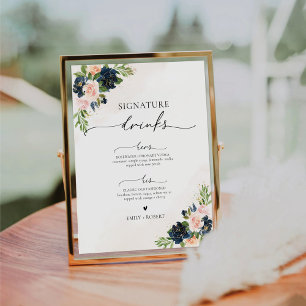 Navy & Blush Pink Floral Signature Drinks Sign
