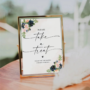 Navy & Blush Pink Floral Take A Treat Sign