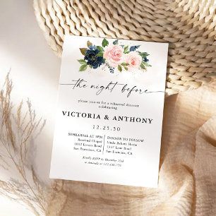 Navy & Blush Pink Floral The Night Before Invitation