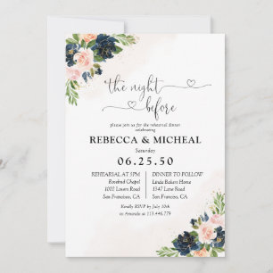 Navy & Blush Pink Floral The Night Before  Invitation