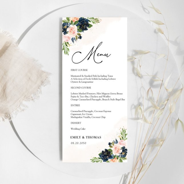 Navy & Blush Pink Floral Wedding Ceremony Menu (Creator Uploaded)