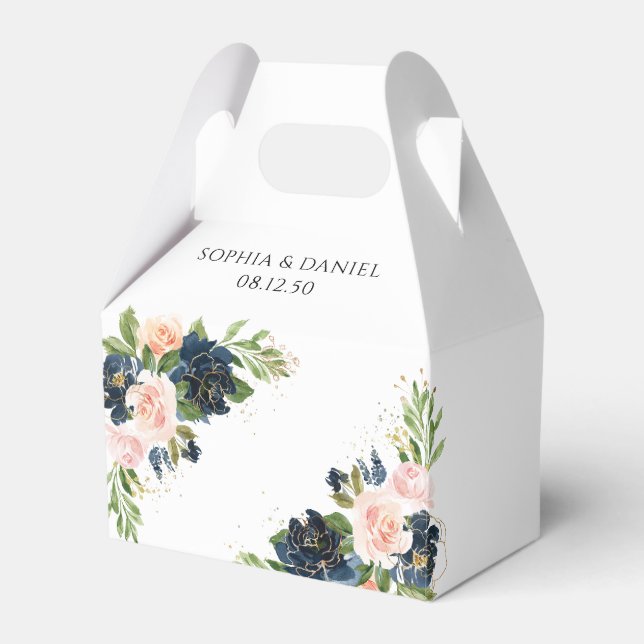 Navy & Blush Pink Floral Wedding Favour Box (Front Side)