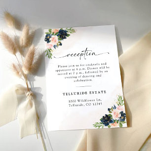 Navy & Blush Pink Floral Wedding Reception Card