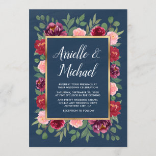 Navy Blush Pink Gold Burgundy Wedding Invitations