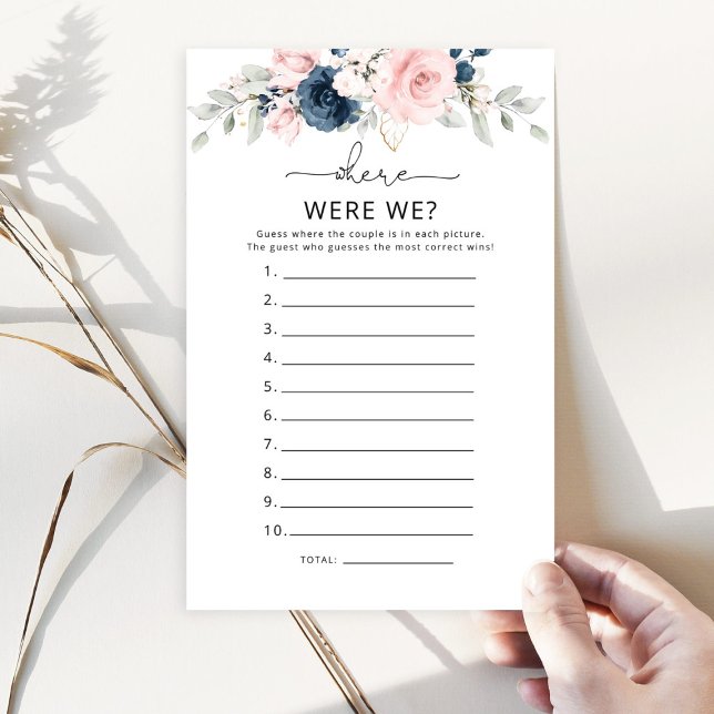 Navy blush pink Where were we bridal shower game (Creator Uploaded)