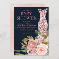 Navy & Blush Rose Gold Dress Floral Baby Shower