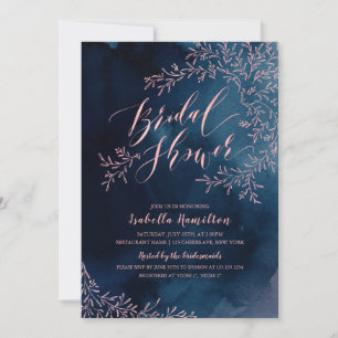 Navy blush rustic floral calligraphy bridal shower invitation