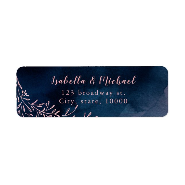 Navy blush rustic floral return address label (Front)