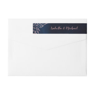 Navy blush rustic floral wedding wrap around label