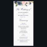 Navy & blush watercolor floral wedding program<br><div class="desc">an elegant navy blue and blush pink floral design with blue text on white background. You can personalise the text and colours on this wedding program template.</div>