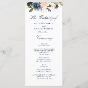 Navy & blush watercolor floral wedding program