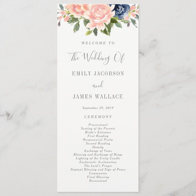 Navy Blush Wedding Ceremony Program #NBC (Front)