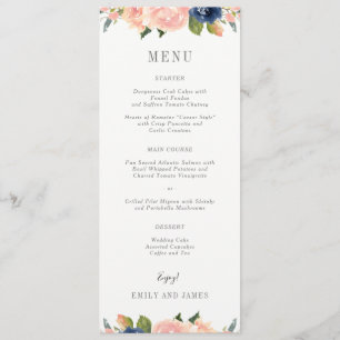 Navy Blush Wedding Menu Card #NBC