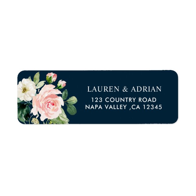 Navy Blush White Floral Address Return Address Label (Front)