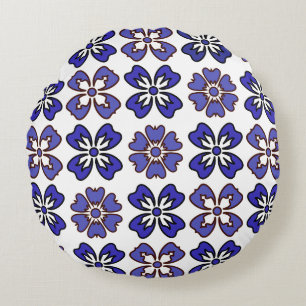 Navy Blye & Indego Chic Floral Round Pillow