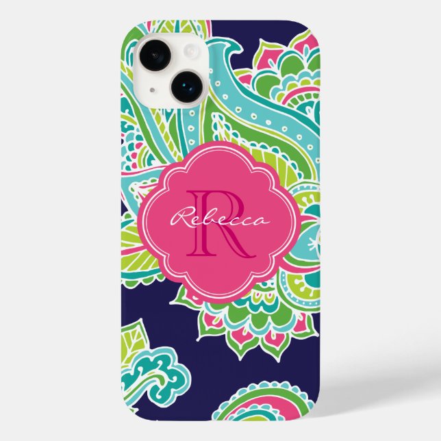 Navy Bohemian Paisley Custom Monogram Case-Mate iPhone Case