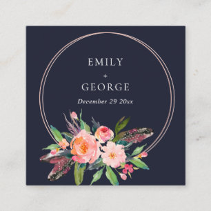 NAVY BOHO BLUSH FLORAL WREATH WEDDING WEBSITE RSVP SQUARE BUSINESS CARD