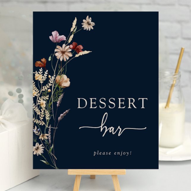 Navy Boho Floral Dessert Poster (Navy Blue Boho Floral Dessert Bar Poster by Painted Paperie
)