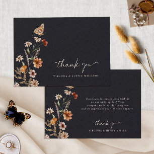Navy Boho Floral Wedding Thank You Card