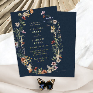 Navy Boho Gold Wedding Foil Invitation