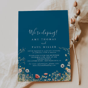 Navy Boho Wildflower Elopement Reception Invitation