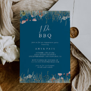 Navy Boho Wildflower I Do BBQ Engagement Party Invitation