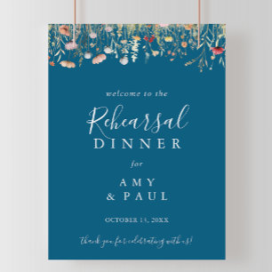 Navy Boho Wildflower Rehearsal Dinner Welcome  Poster