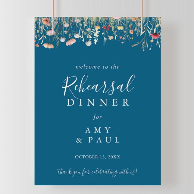 Navy Boho Wildflower Rehearsal Dinner Welcome  Poster (Creator Uploaded)