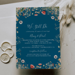 Navy Boho Wildflower We Still Do Vow Renewal  Invitation