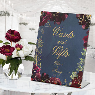 Navy Bordeaux Jewel Tones Wedding Pedestal Sign