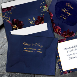 Navy Bordeaux Save The Date & Thank You Card Envelope
