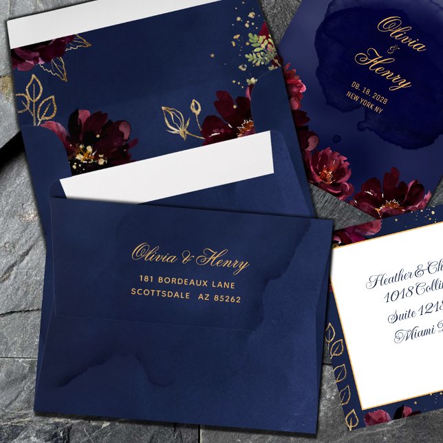Navy Bordeaux Save The Date & Thank You Card Envelope (Navy Bordeaux Save The Date & Thank You Card Envelope fits 4.25 x 5.25 inch card opens beautifully )