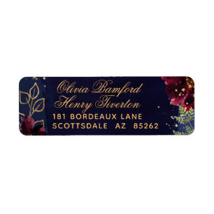 Navy Bordeaux Wedding Invitation Return Address Label