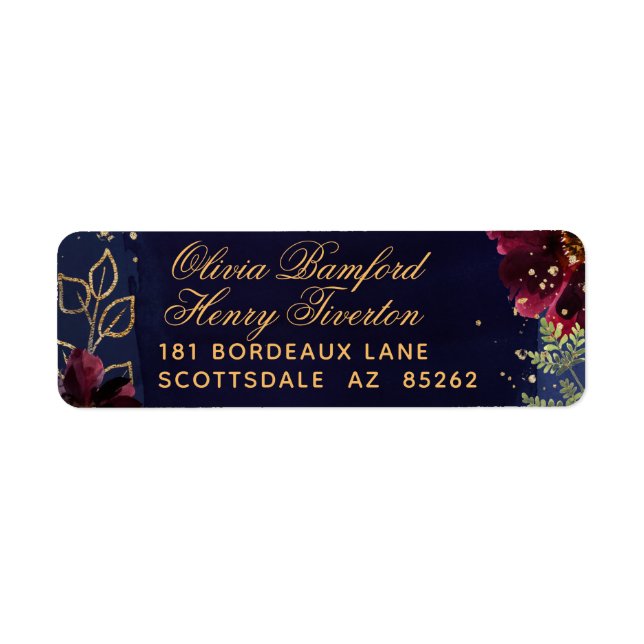 Navy Bordeaux Wedding Invitation Return Address Label (Front)