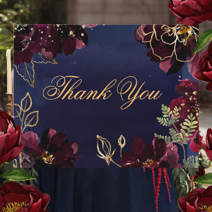 Navy Bordeaux Wedding Thank You Card