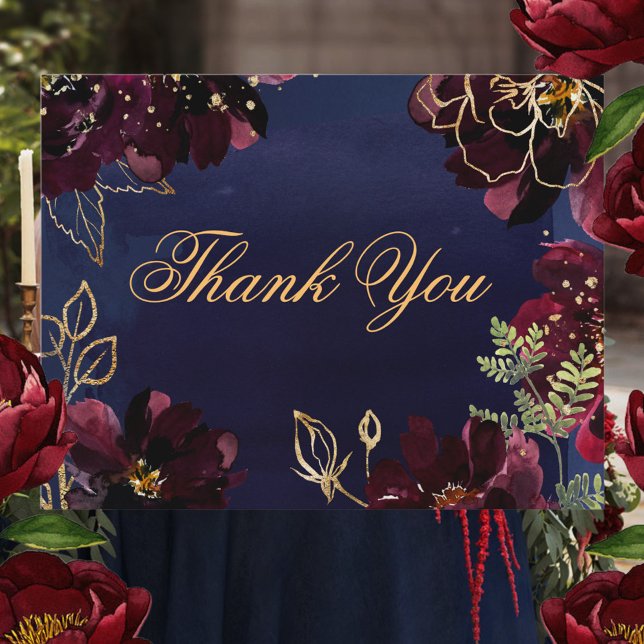 Navy Bordeaux Wedding Thank You Card (Creator Uploaded)